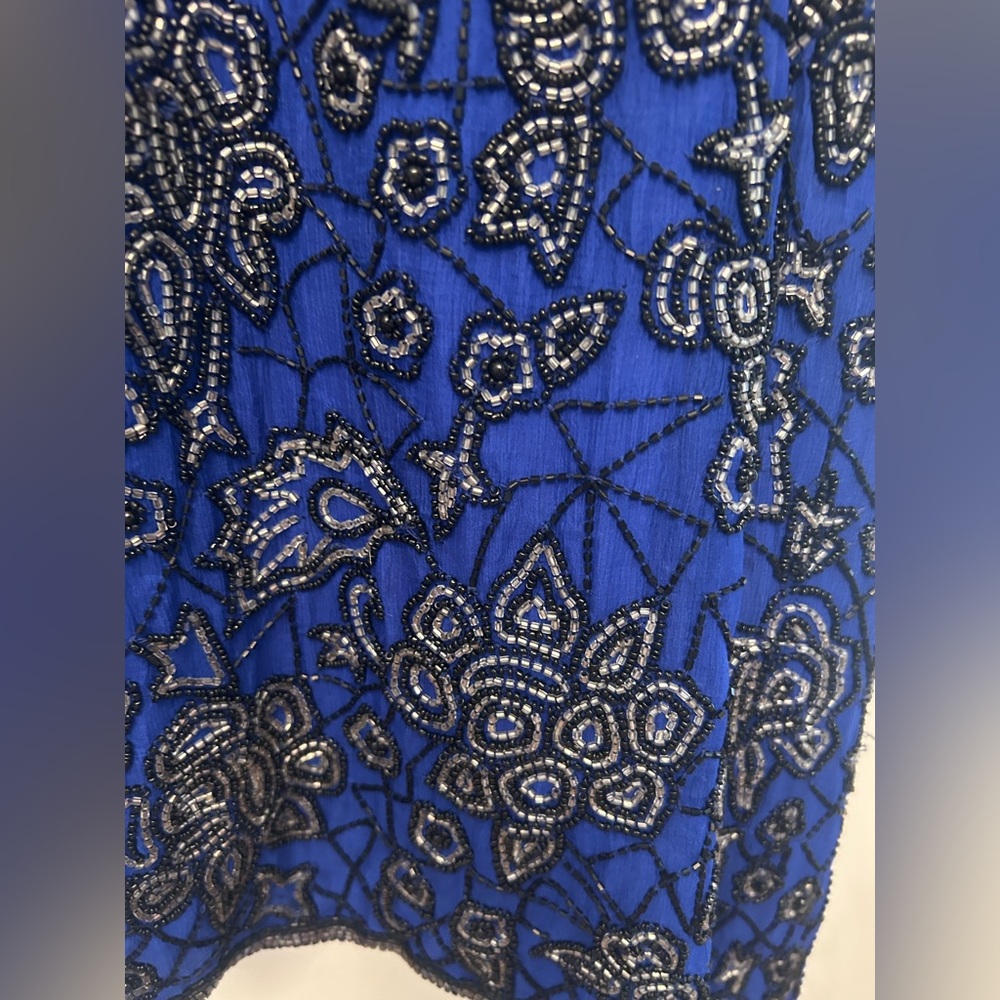 NWT Vintage 1980s Pappell Boutique blue beaded jacket size L. Cabbage Rose theme - Picture 5 of 16